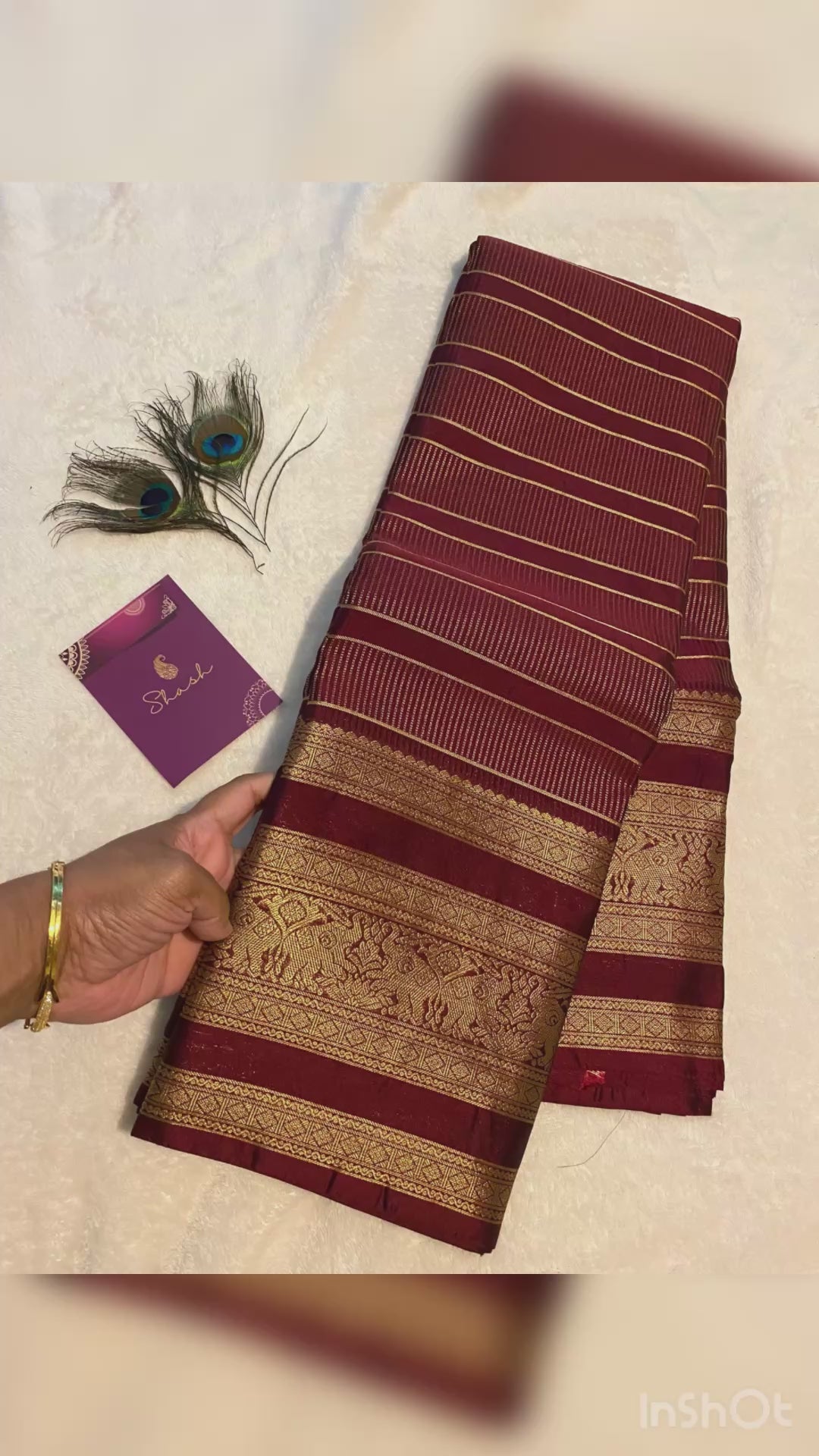 Maroon Semi-Kanchipuram Silk Saree with Gold Zari Stripes