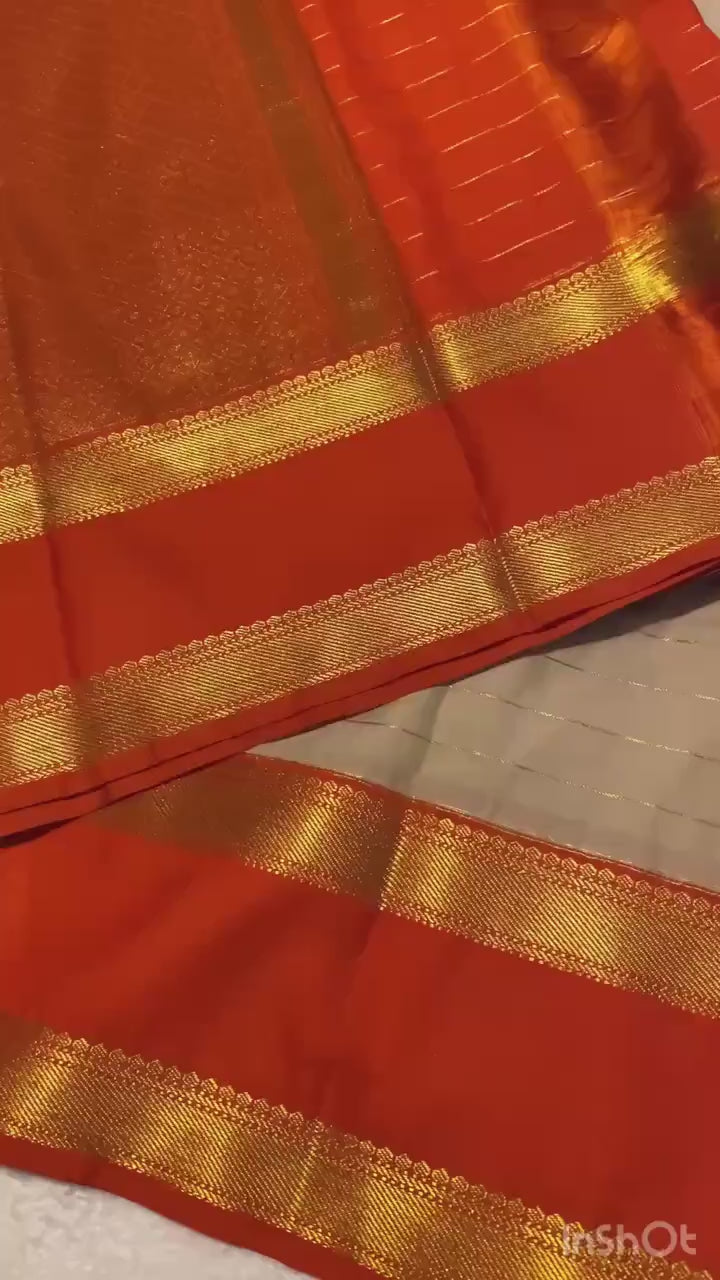 Cream & Orange Semi-Kanchipuram Silk Saree