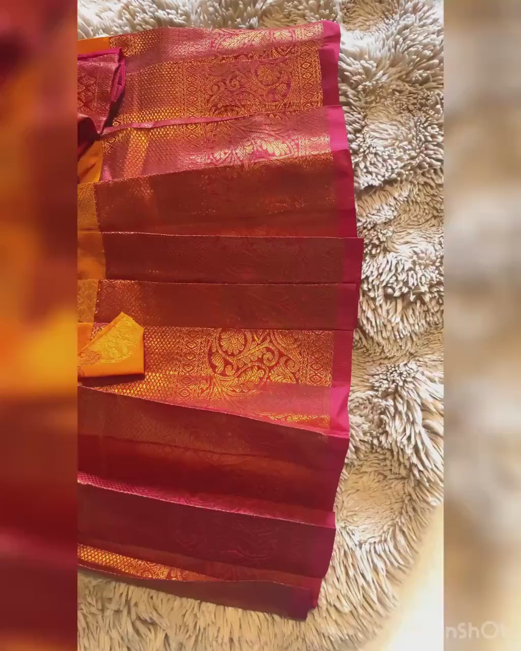 Orange & Magenta Kanchi Silk Pattu Pavada for Kids | 1–2 Y