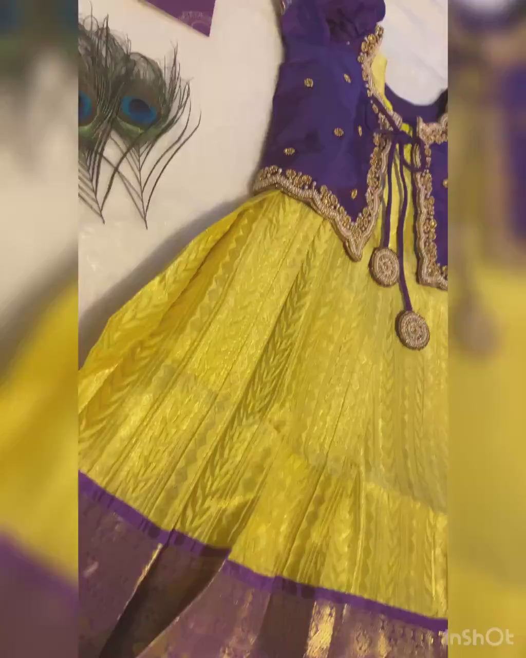 Purple and Golden Yellow Pattu Pavada for Baby Girls 6–12 Months | Semi Silk Kids Lehenga Set