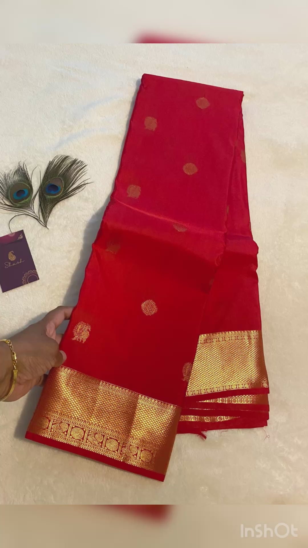 Red Semi-Kanchipuram Silk Saree with Gold Zari Border