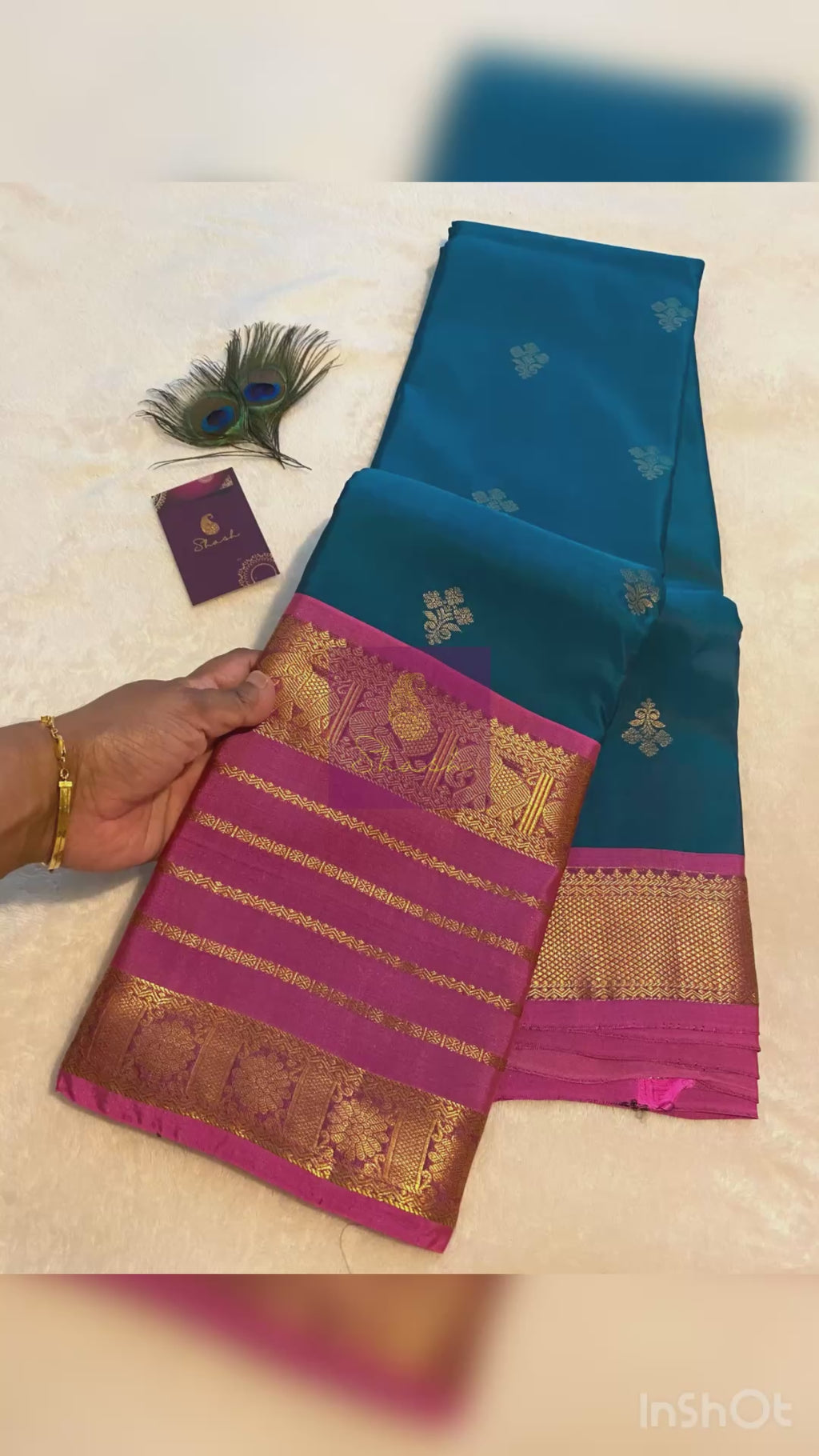 Premium Blue and Pink Semi-Kanchipuram Silk Saree with Gold Zari Border