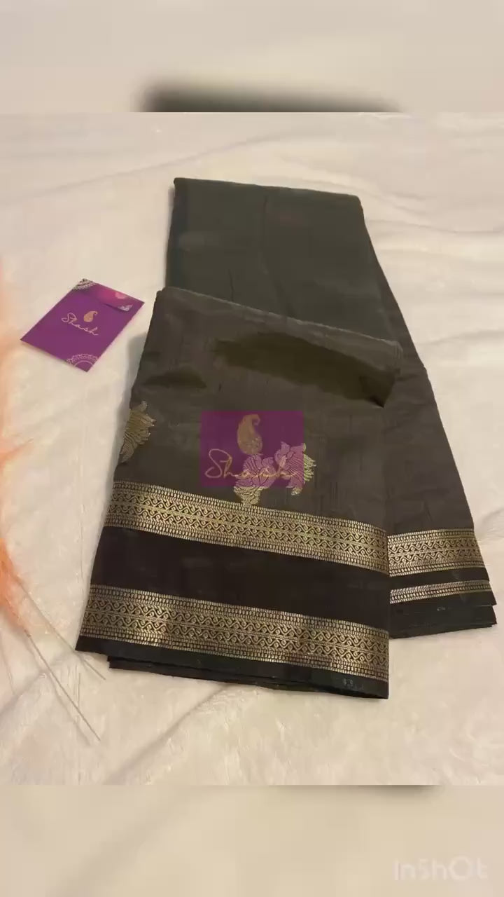 Black Semi Tussar Silk Saree with Running Blouse