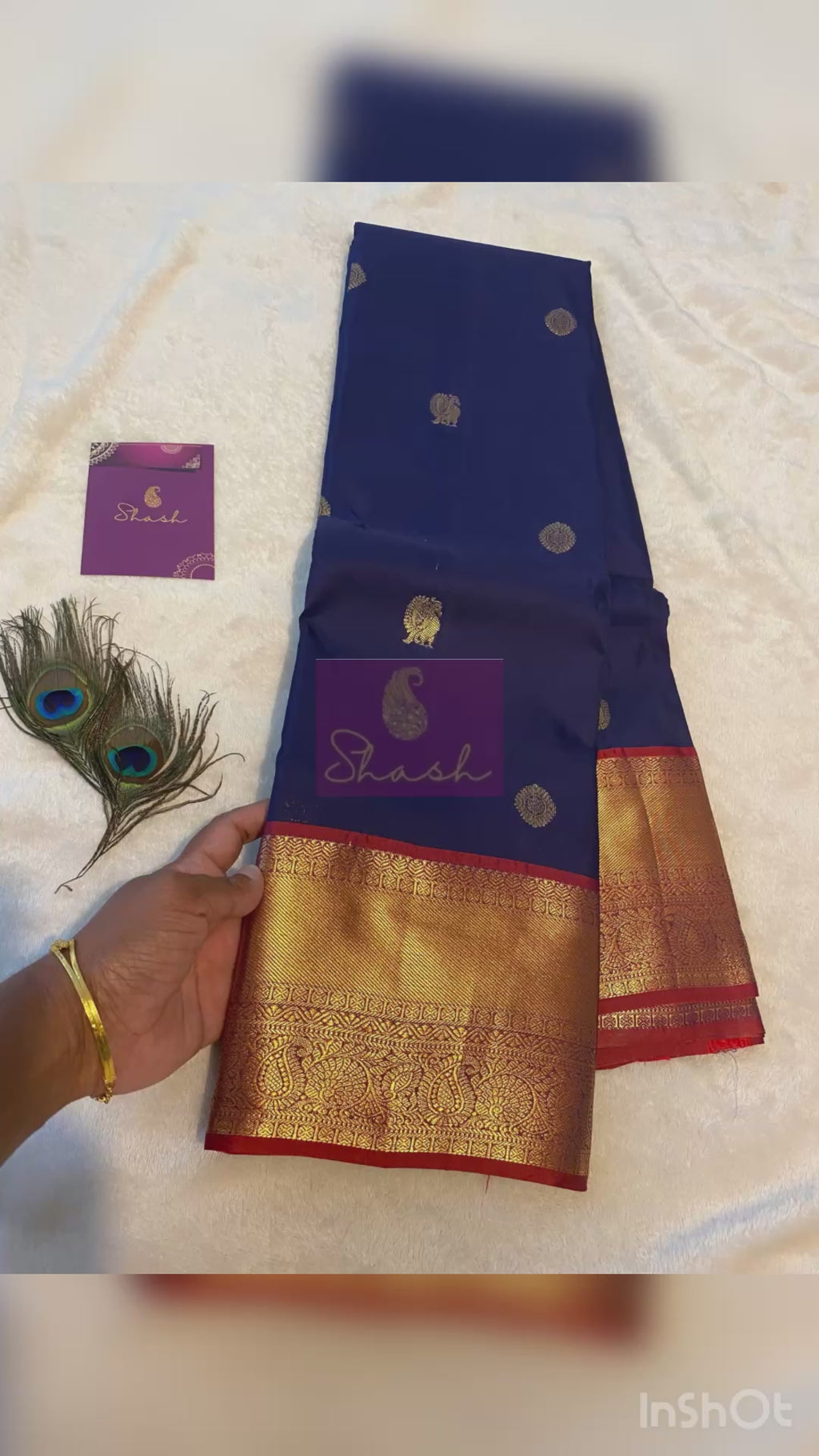 Royal Blue Semi-Kanchipuram Silk Saree with Maroon Pallu & Antique Gold Zari Border