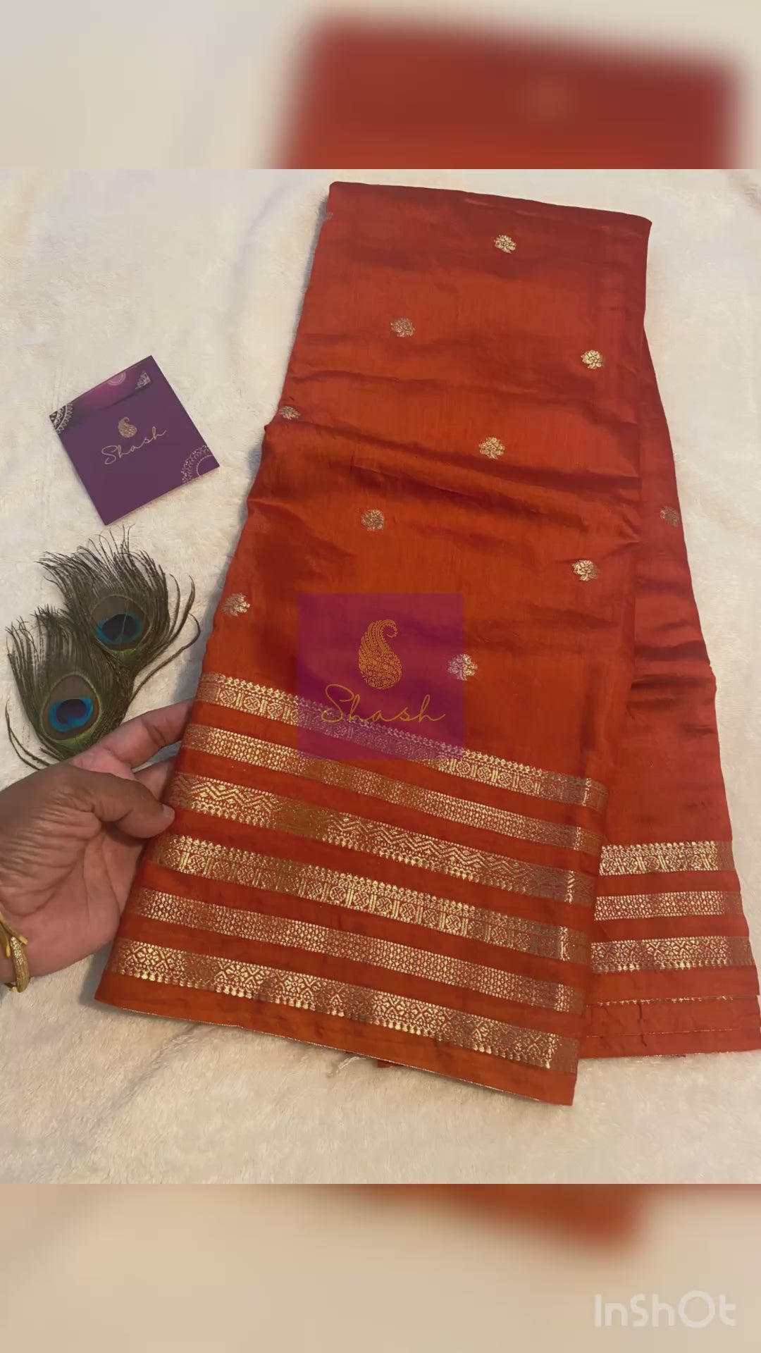 Assam Silk Saree in Burnt Orange with Gold Zari Border & Contrast Deep Reddish Maroon Blouse