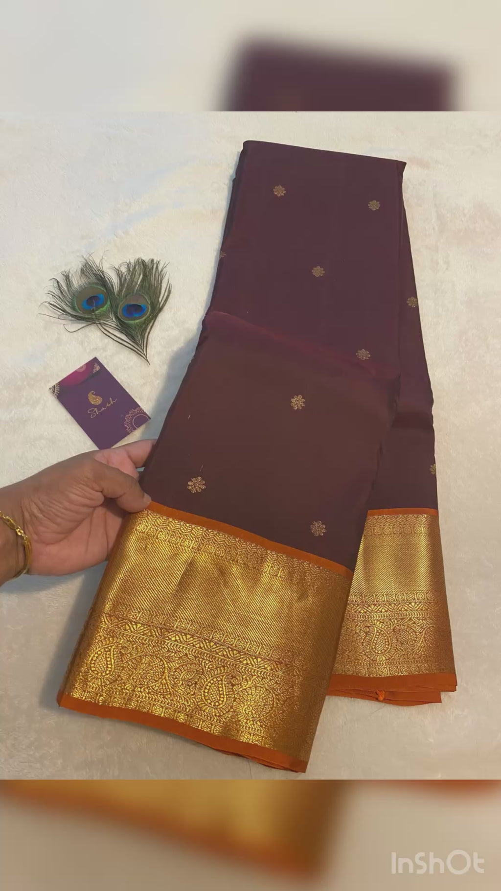 Coffee Maroon & Rust Orange Semi-Kanchipuram Silk Saree with Gold Zari Border