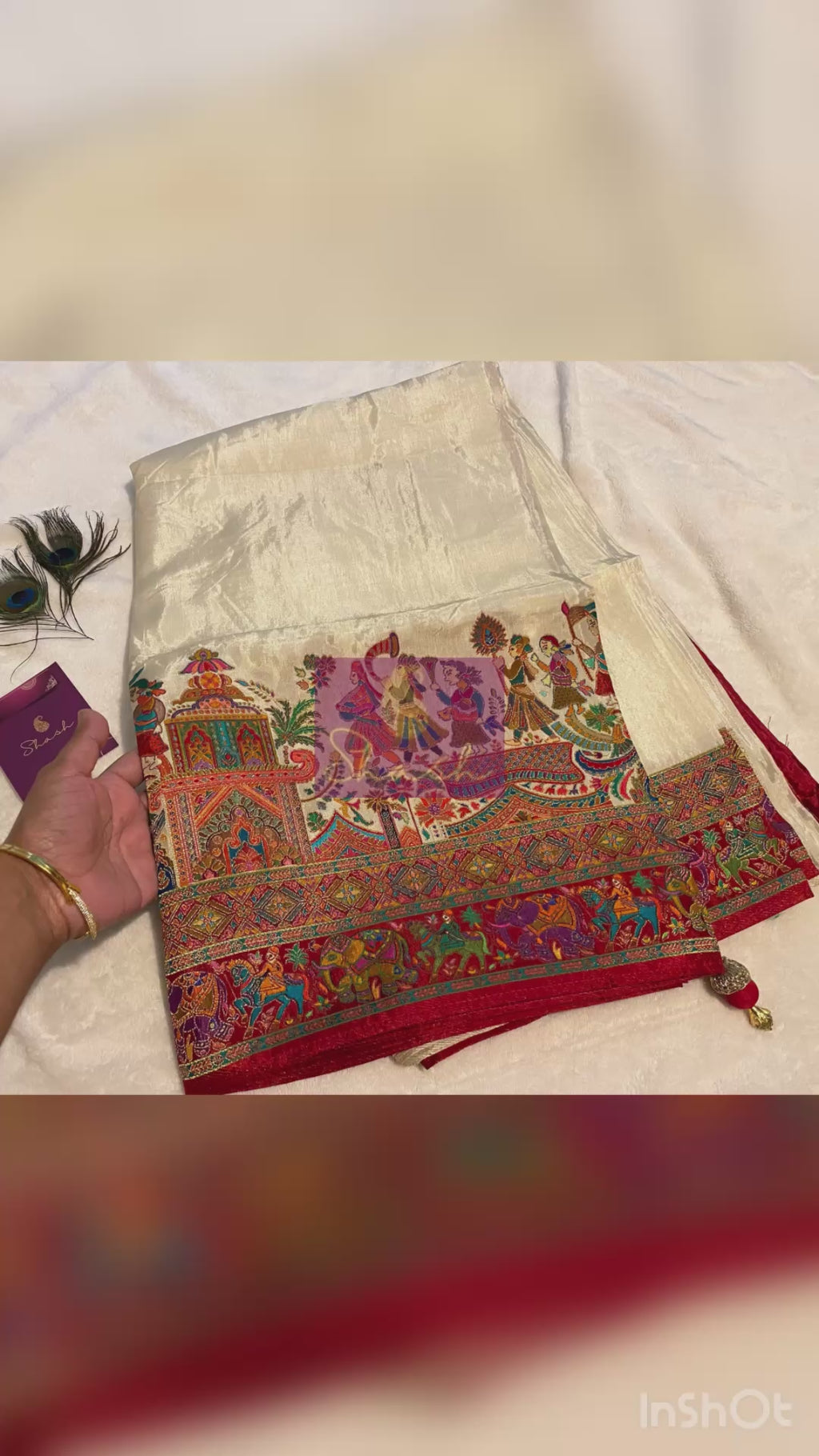 Ivory White Viscose Kalamkari Saree with Multicolour Heritage Border