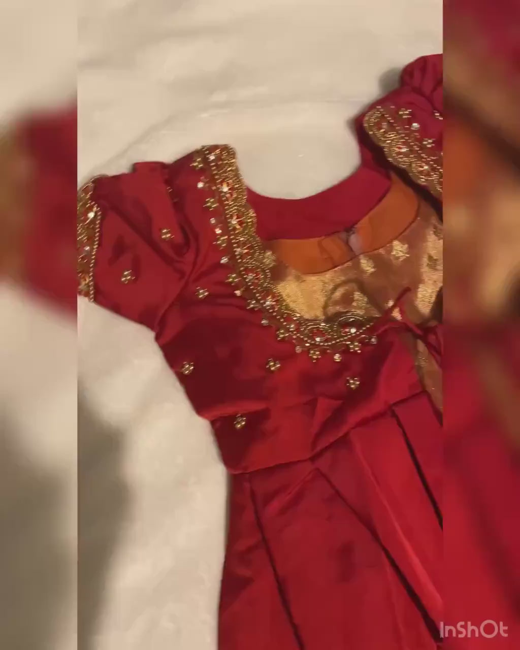 Red & Gold Kanchi Tissue Lehanga Set for Kids 1–2 Y