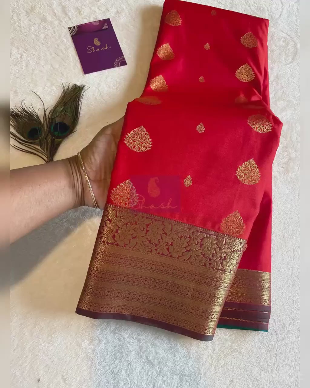 Semi-Kanchipuram Silk Saree – Vibrant Orange with Teal Green Pallu