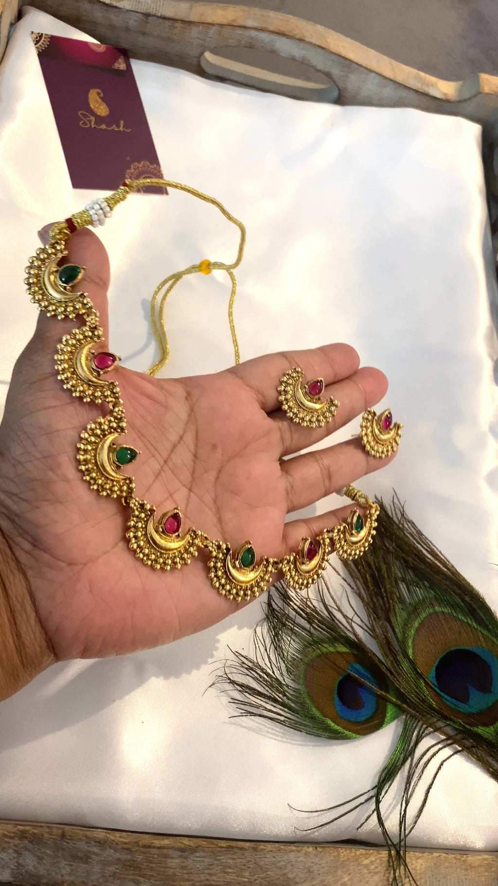 Matte Moon Design Necklace Set | Multi-Stone Traditional Jewelry