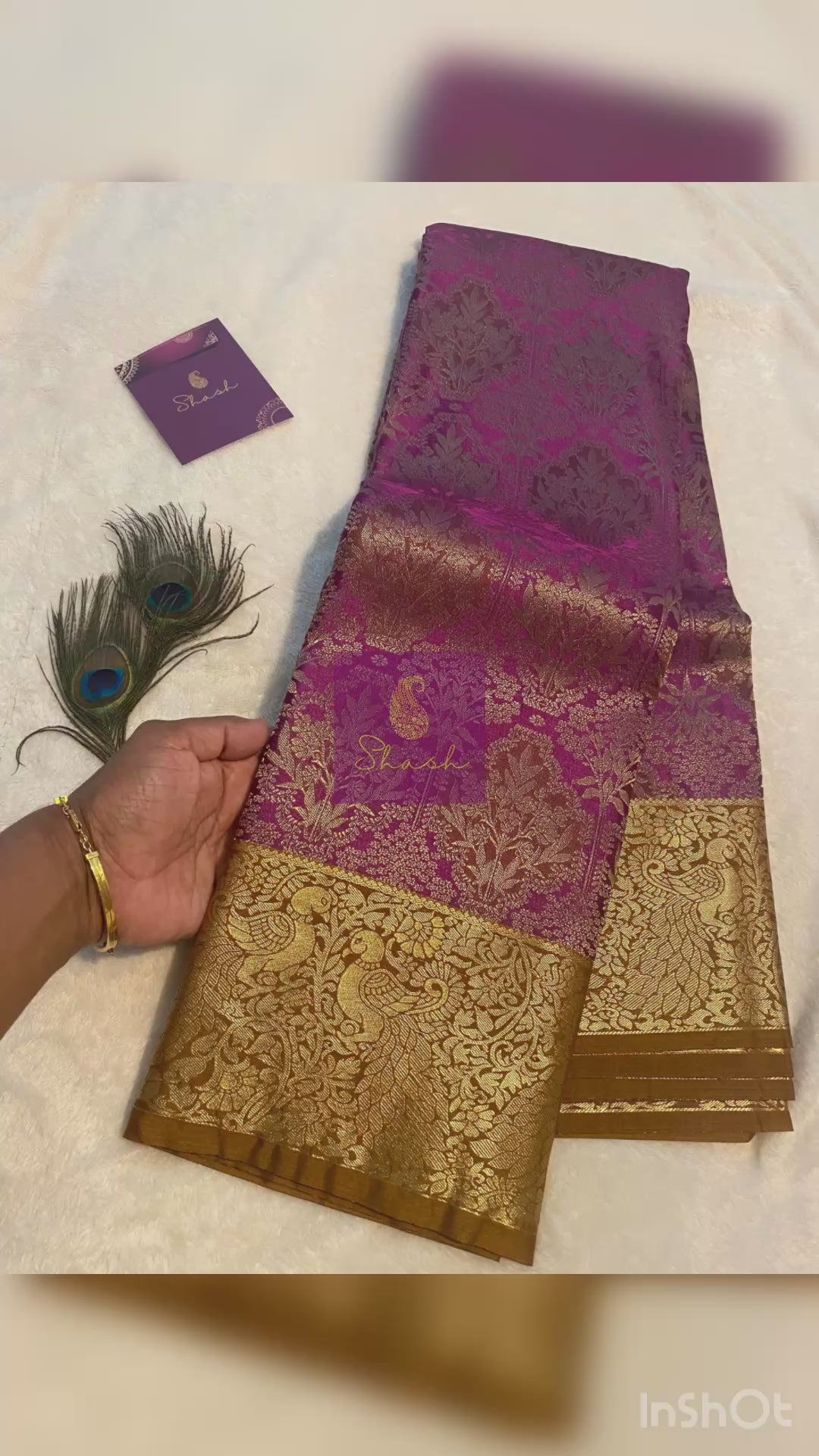 Magenta Purple and Antique Mustard Gold Semi-Kanchipuram Silk Saree with Rich Gold Zari Border