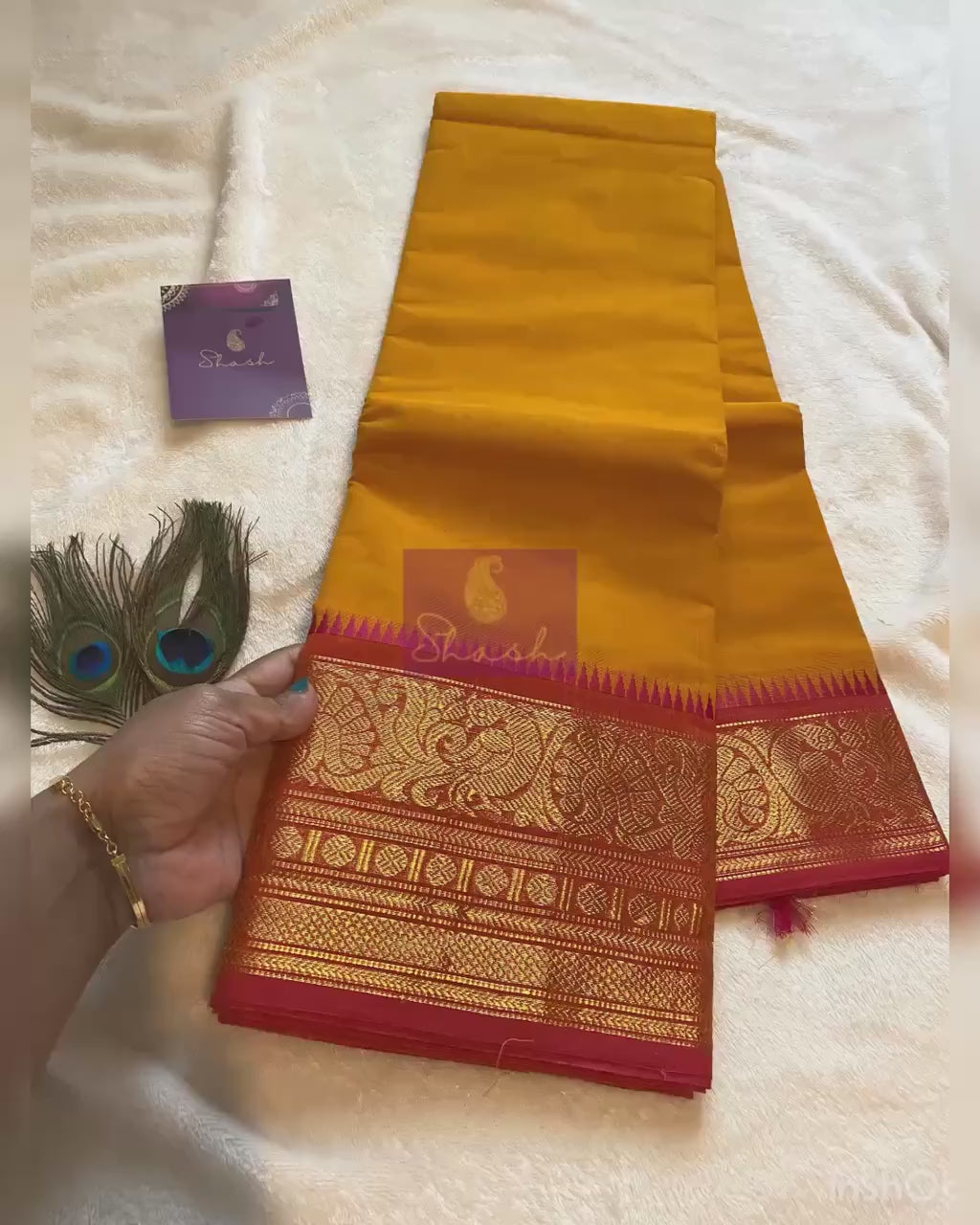 Pure Kanchi Cotton Saree – Golden Mustard with Pink Zari Border