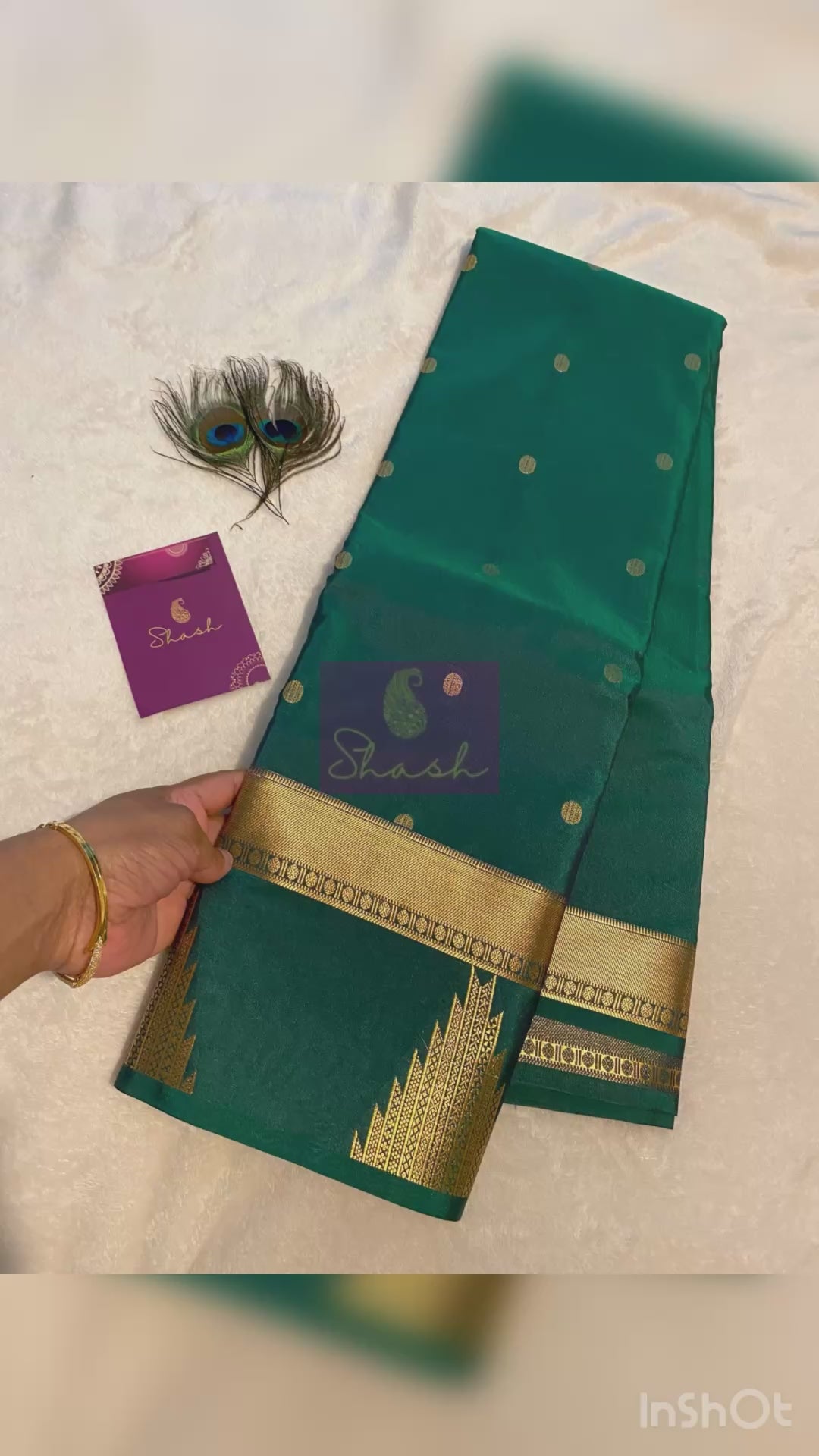 Teal Green Semi-Kanchipuram Silk Saree with Gold Zari Butta & Traditional Temple Border