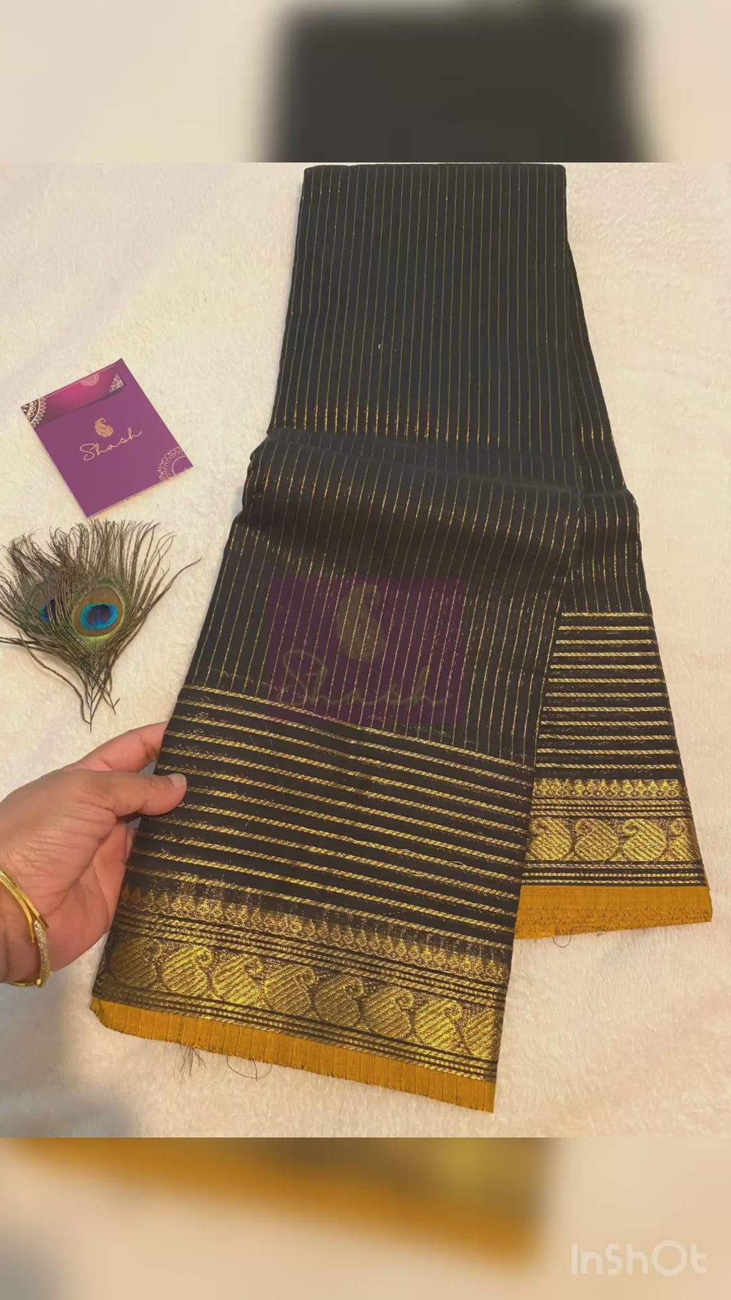 Black Vaira Oosi Kanchi Cotton Saree | Small Contrast Border