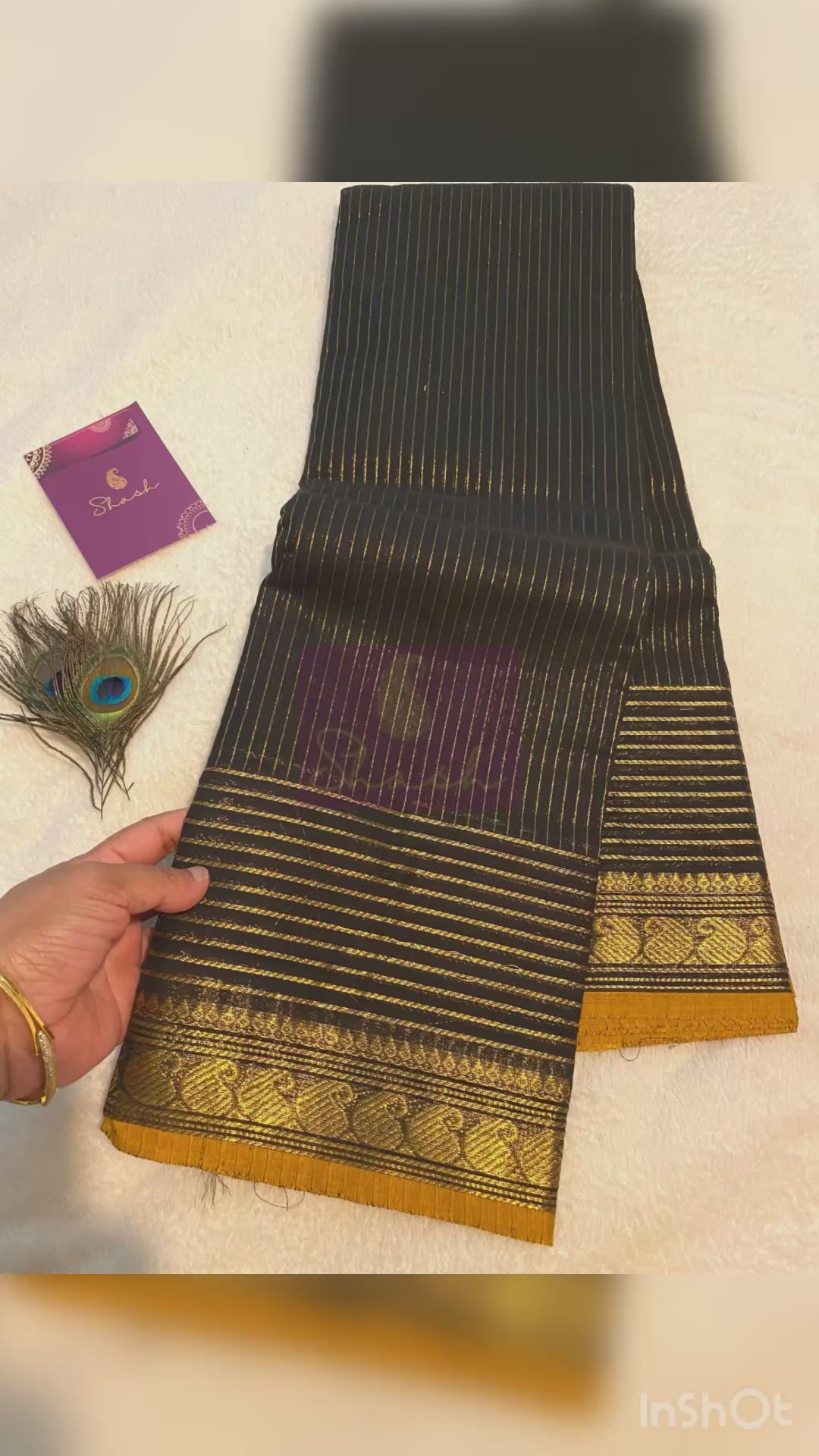 Black Vaira Oosi Kanchi Cotton Saree | Small Contrast Border