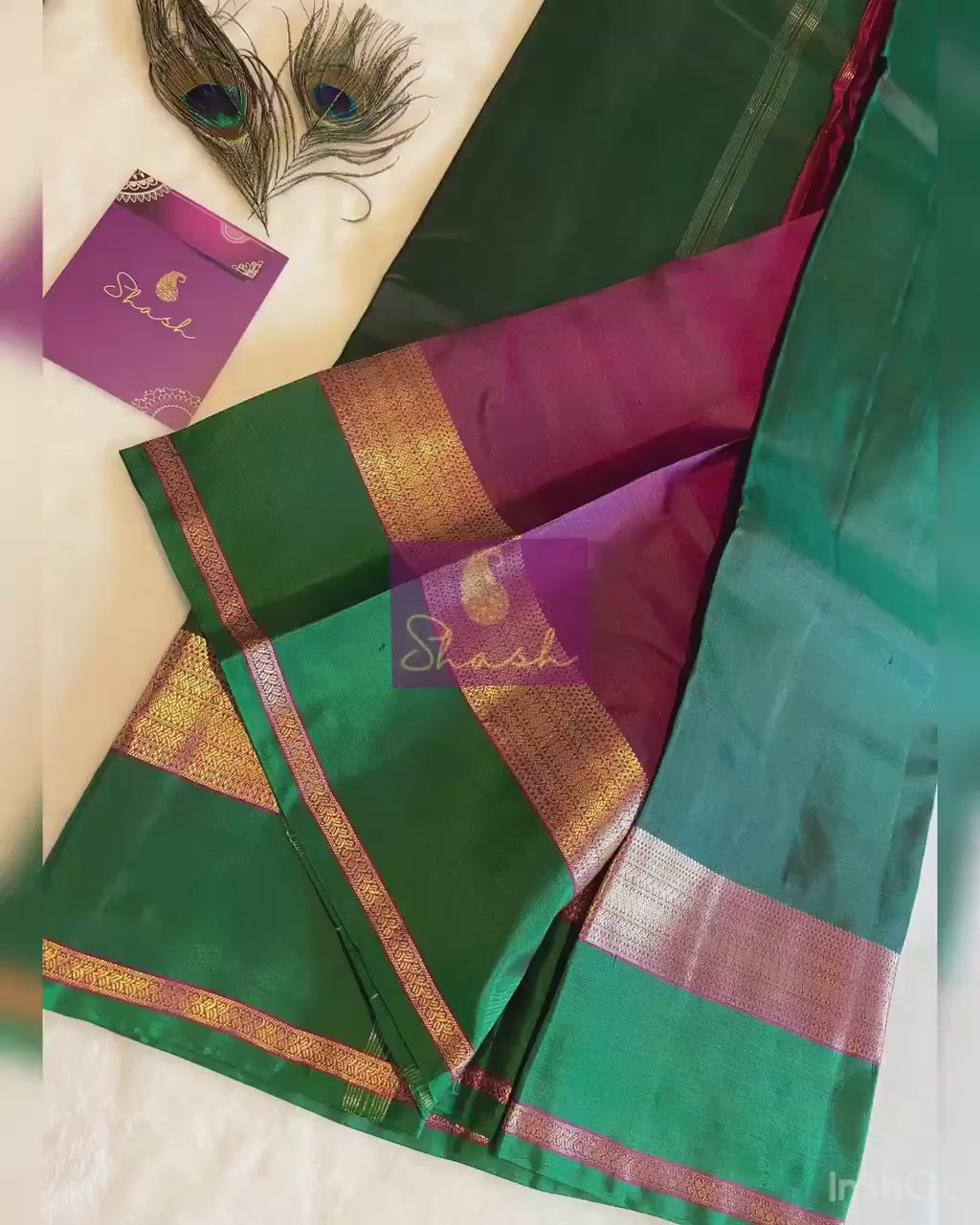 Pure Kanchipuram Silk Saree  | Royal Green and Wine Tone