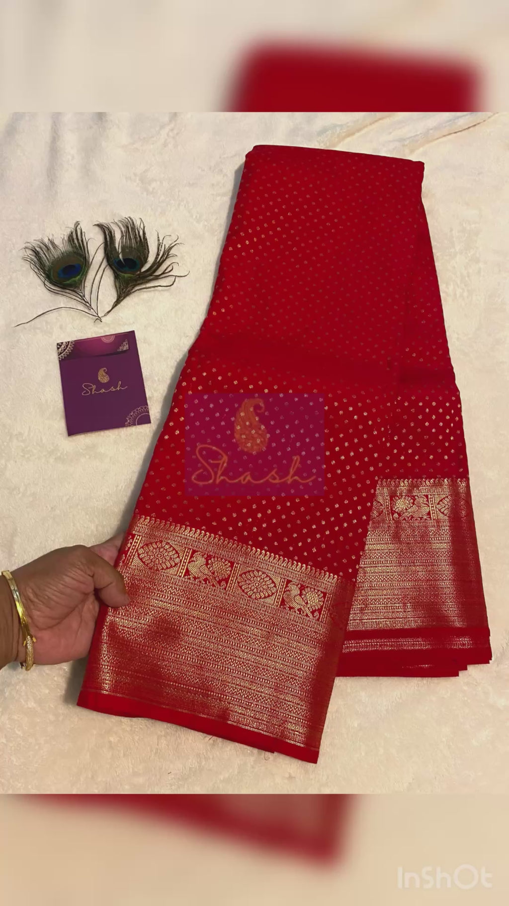 Red Semi-Kanchipuram Silk Saree with Peacock Zari Border
