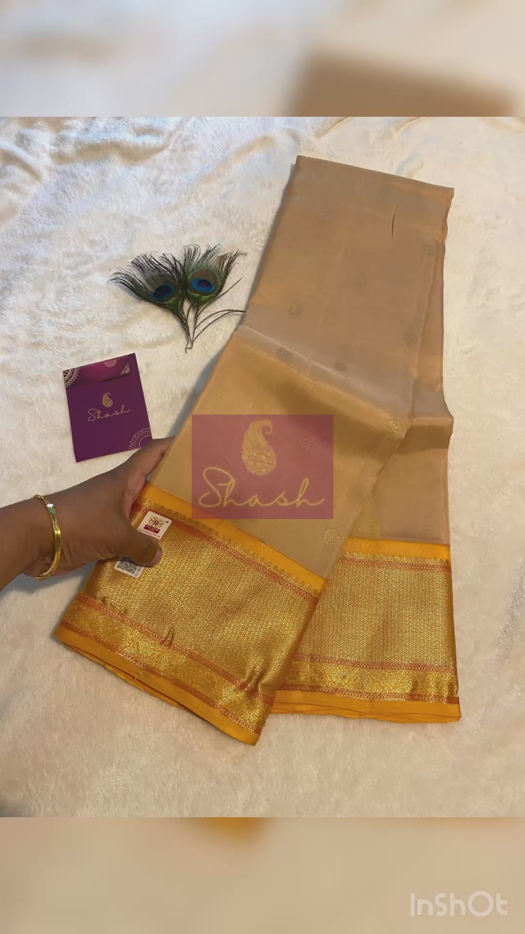 Pure Kanchipuram Silk Saree | Elegant Beige with Traditional Golden Yellow Zari Border