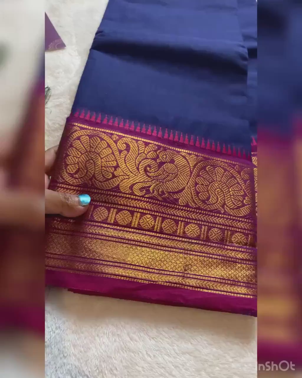 Pure Kanchi Cotton Saree – Royal Blue with Pink Border | Chettinad Cotton Comfort | Festive & Everyday Wear | UK Seller