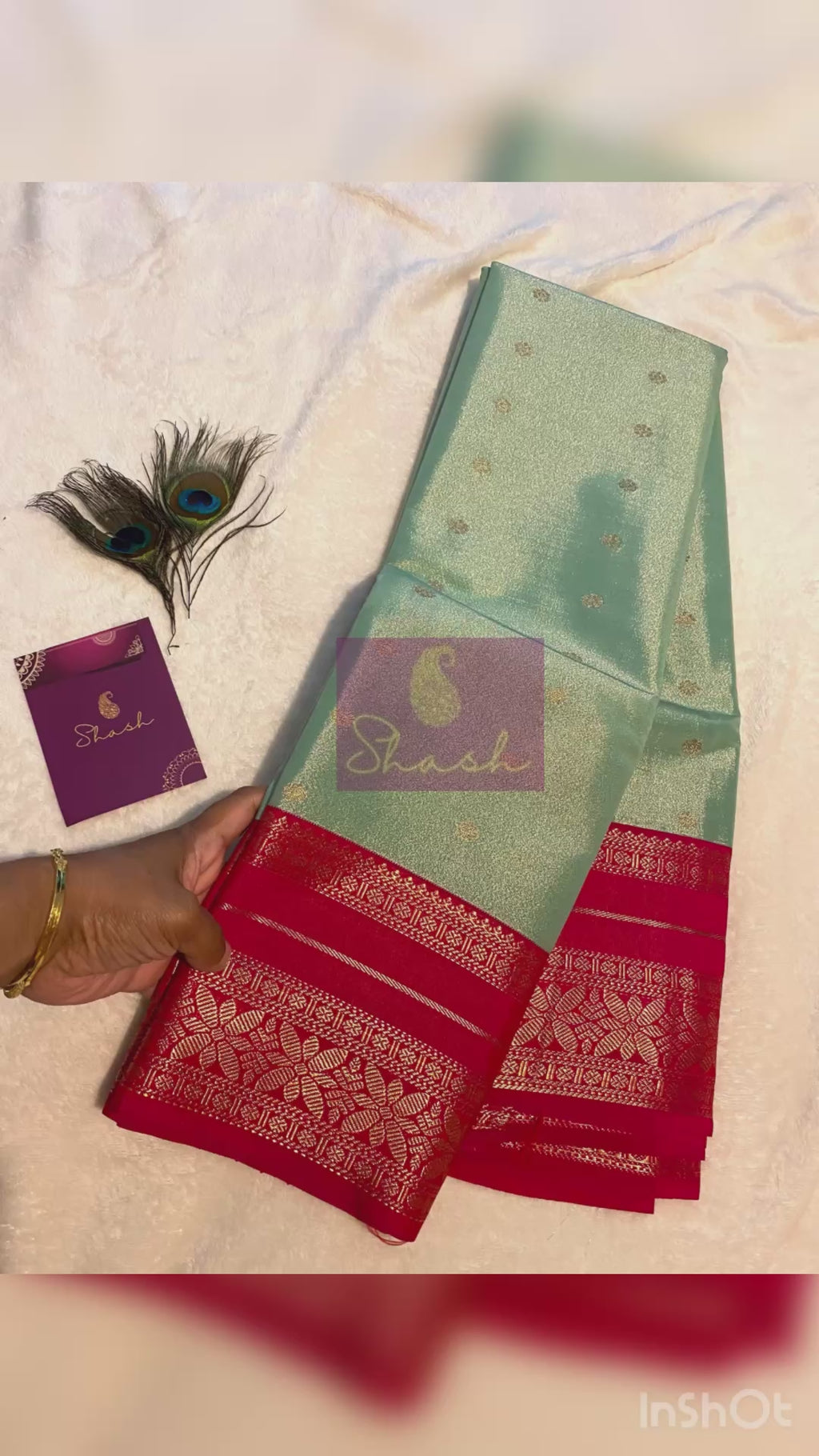 Shimmering Sage Green & Rani Pink Semi-Kanchipuram Silk Saree with Gold Zari Border