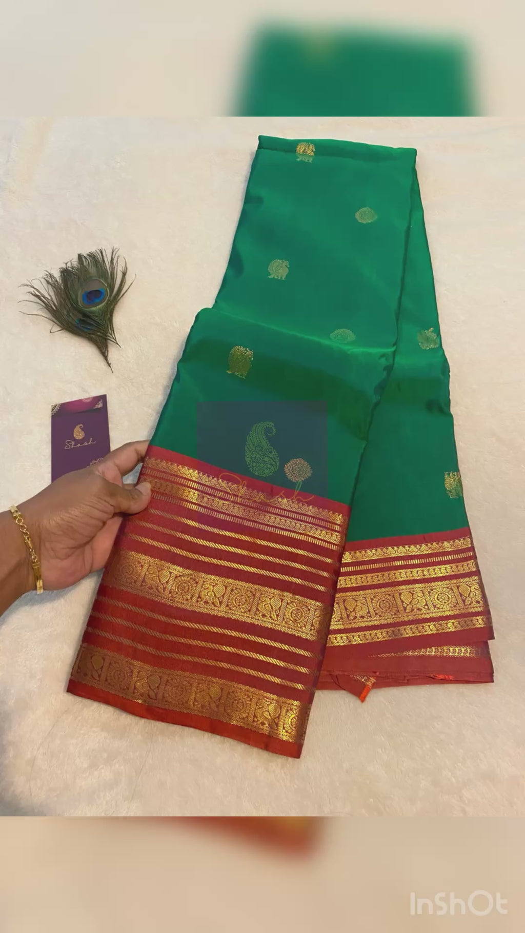 Premium Green & Rust Orange Semi-Kanchipuram Silk Saree with Gold Zari