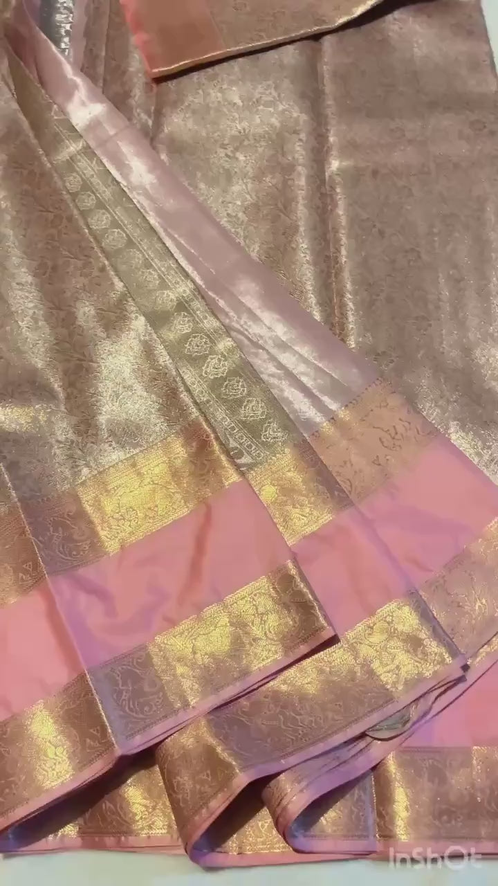 Premium Pink Semi-Kanchi Tissue Saree