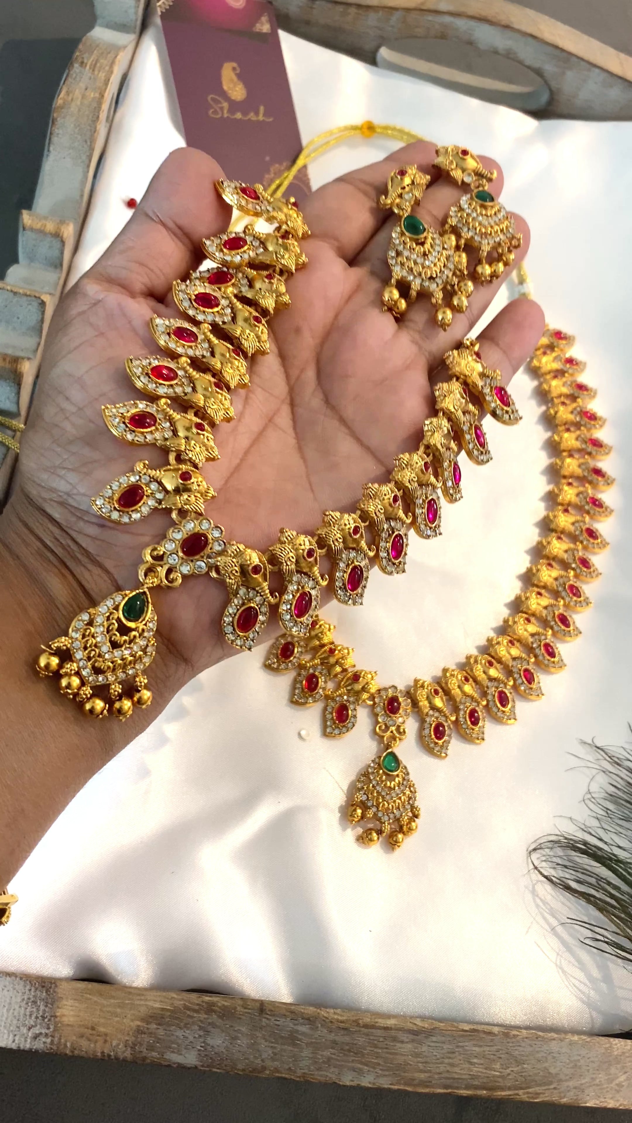 South Indian Necklace & Long Haram Combo Set | Antique Gold Finish