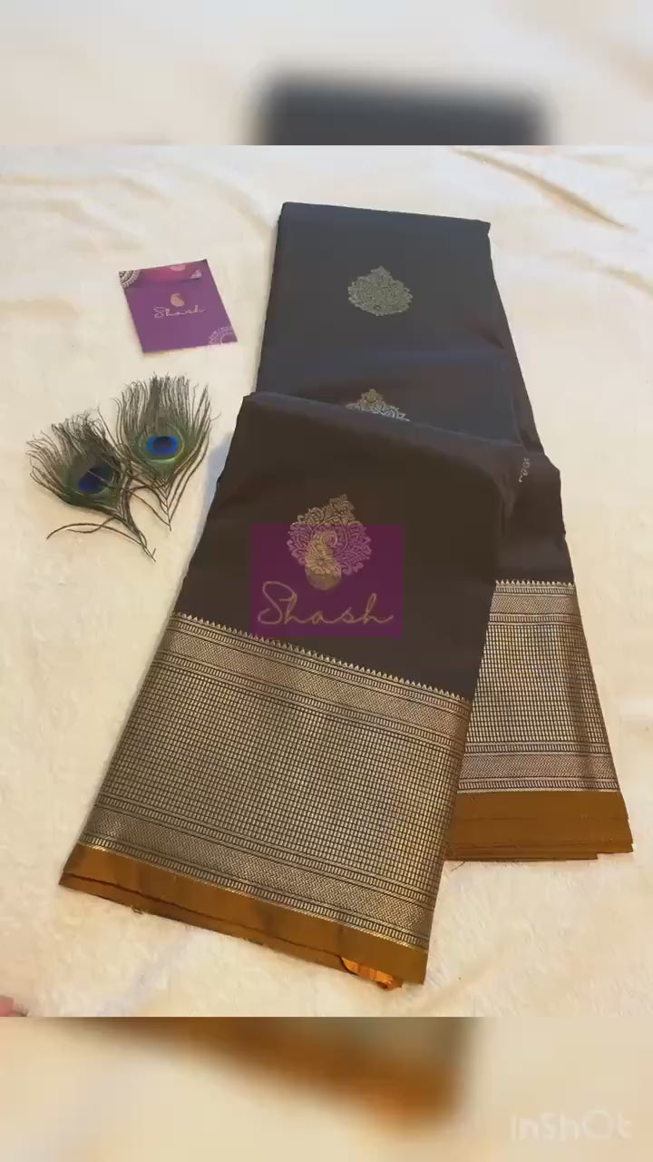 Chocolate Brown and Mustard Gold Semi-Kanchipuram Silk Saree