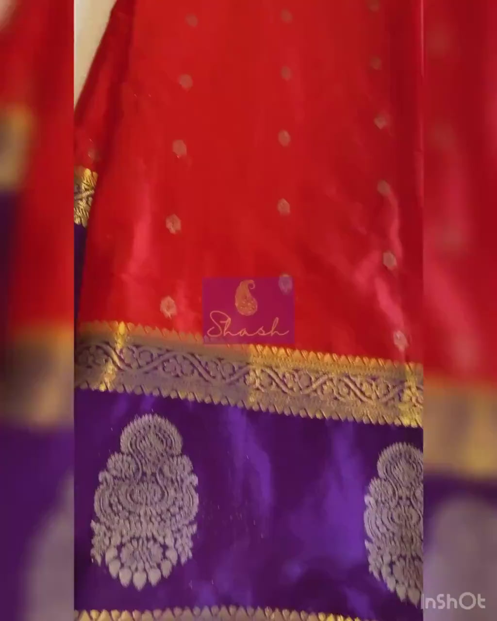 Orange & Purple Semi Mysore Crepe Saree
