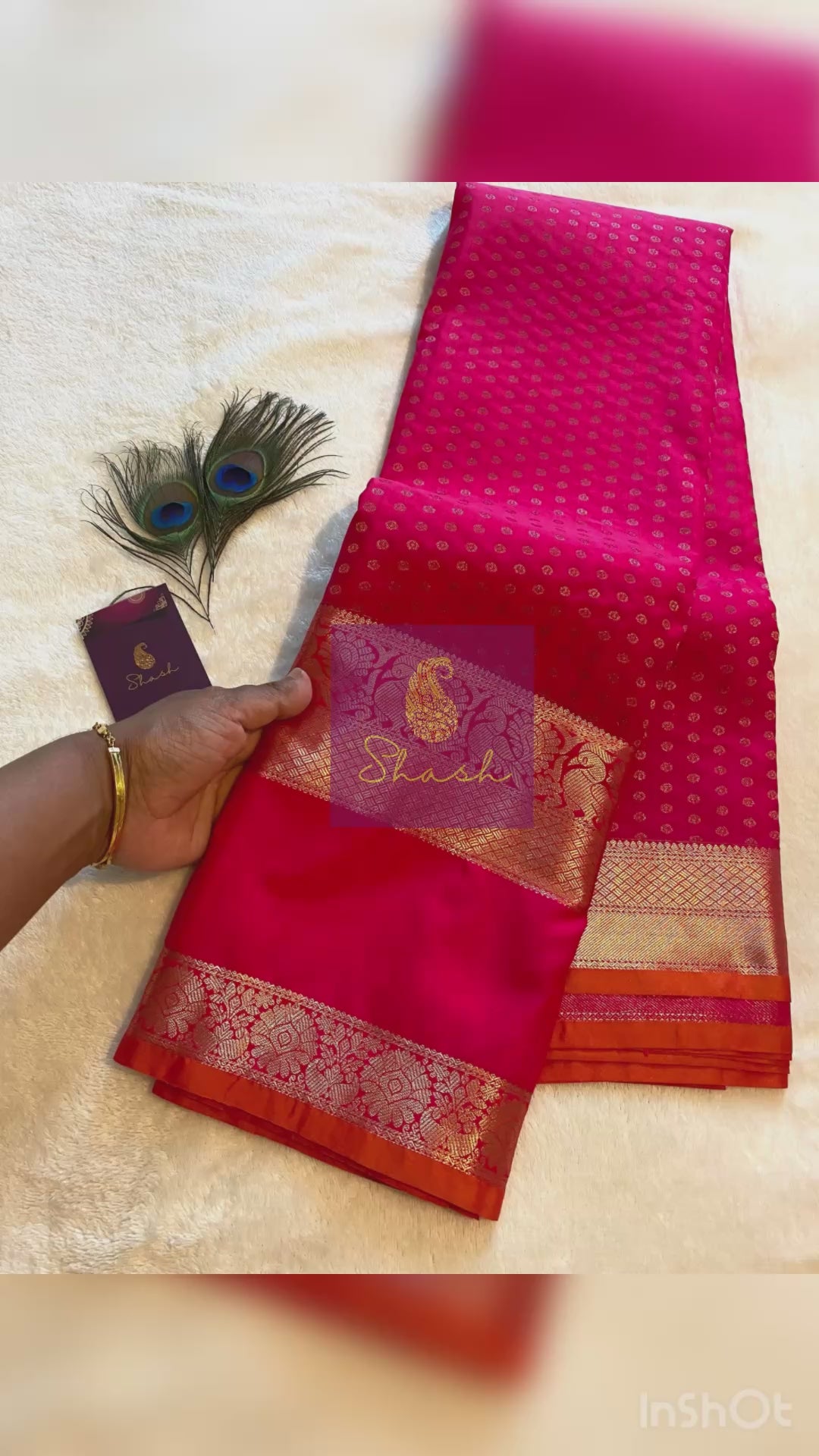 Premium Rani Pink Semi Kanchipuram Silk Saree with Gold Zari & Orange Piping Border