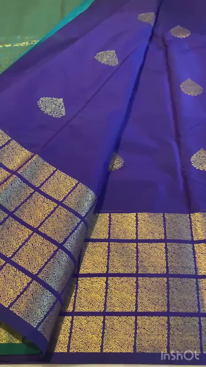 Deep Violet Blue Semi-Kanchipuram Silk Saree