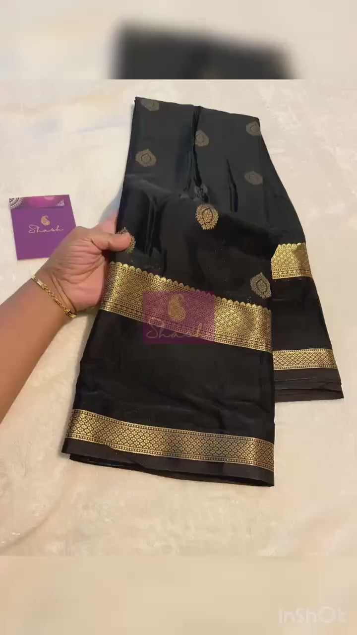 Black Semi Mysore Crepe Saree