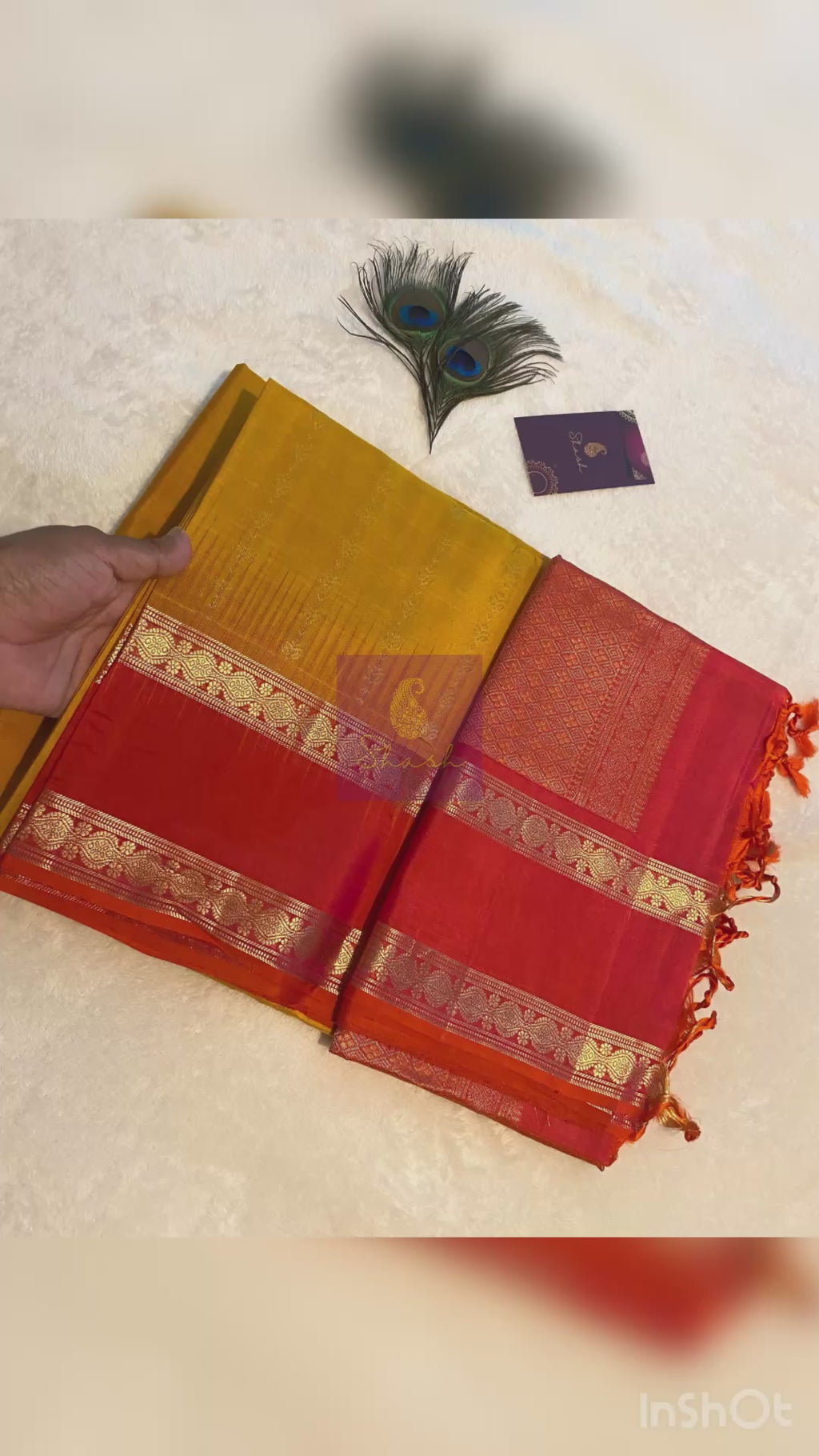 Pure Kanchipuram Soft Silk Saree | Mustard Yellow with Reddish Orange Border