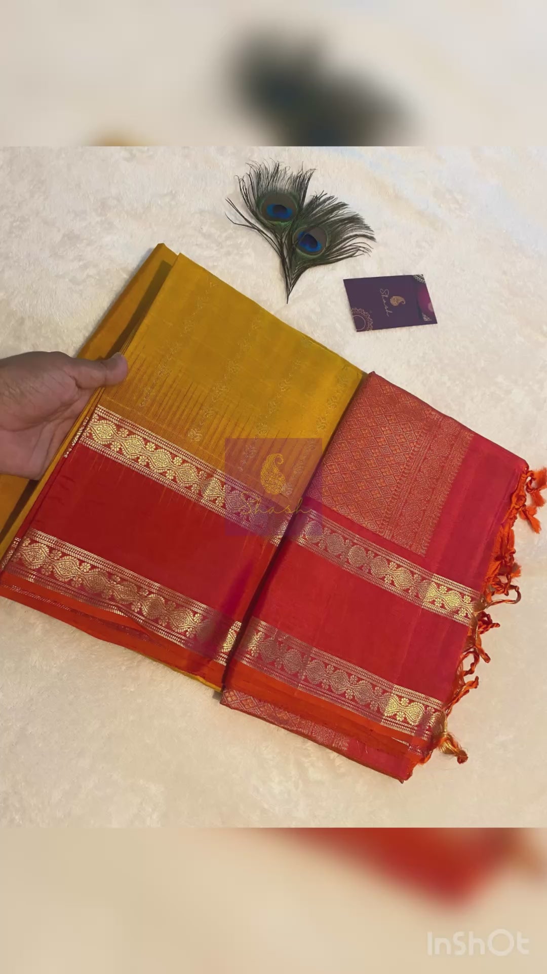 Pure Kanchipuram Soft Silk Saree | Mustard Yellow with Reddish Orange Border