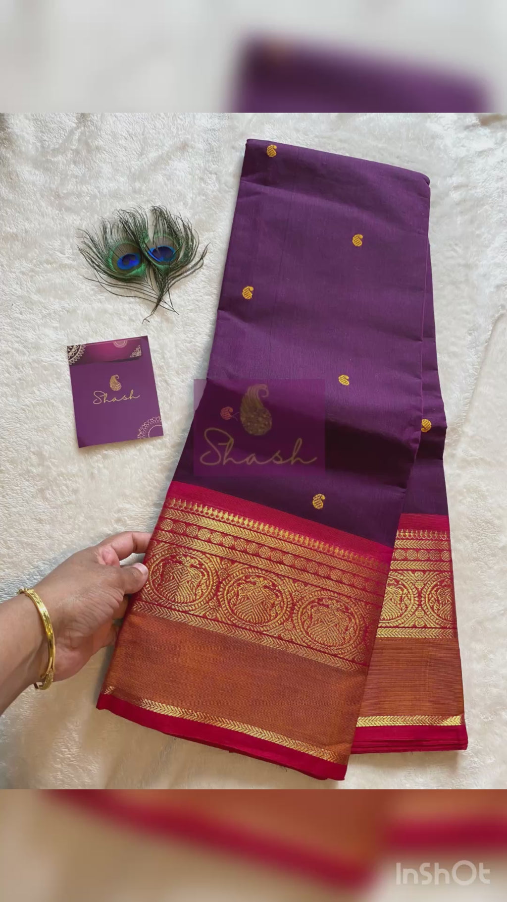 Purple Pure Kanchi Cotton Saree with Contrast Orange Border