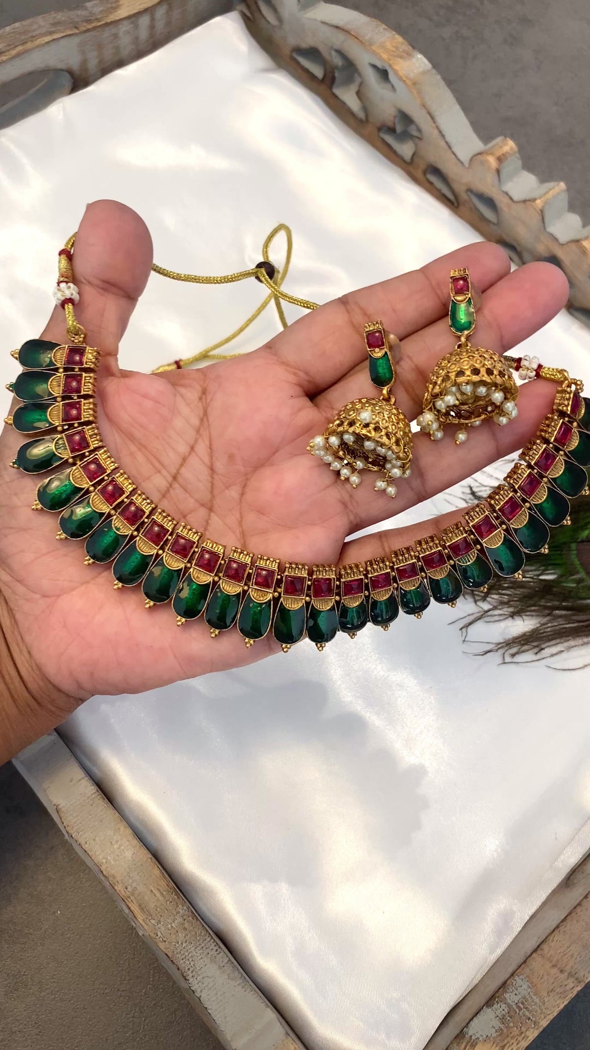 Kerala Style Green Palakka-Inspired Necklace Set
