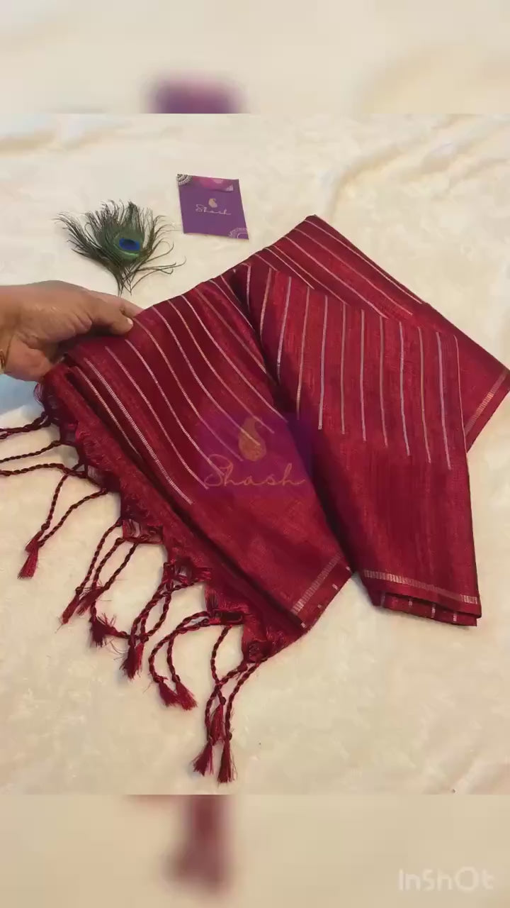 Premium Maroon Semi-Tussar Silk Saree  | Silver & Gold Zari Vaira Oosi Weaving