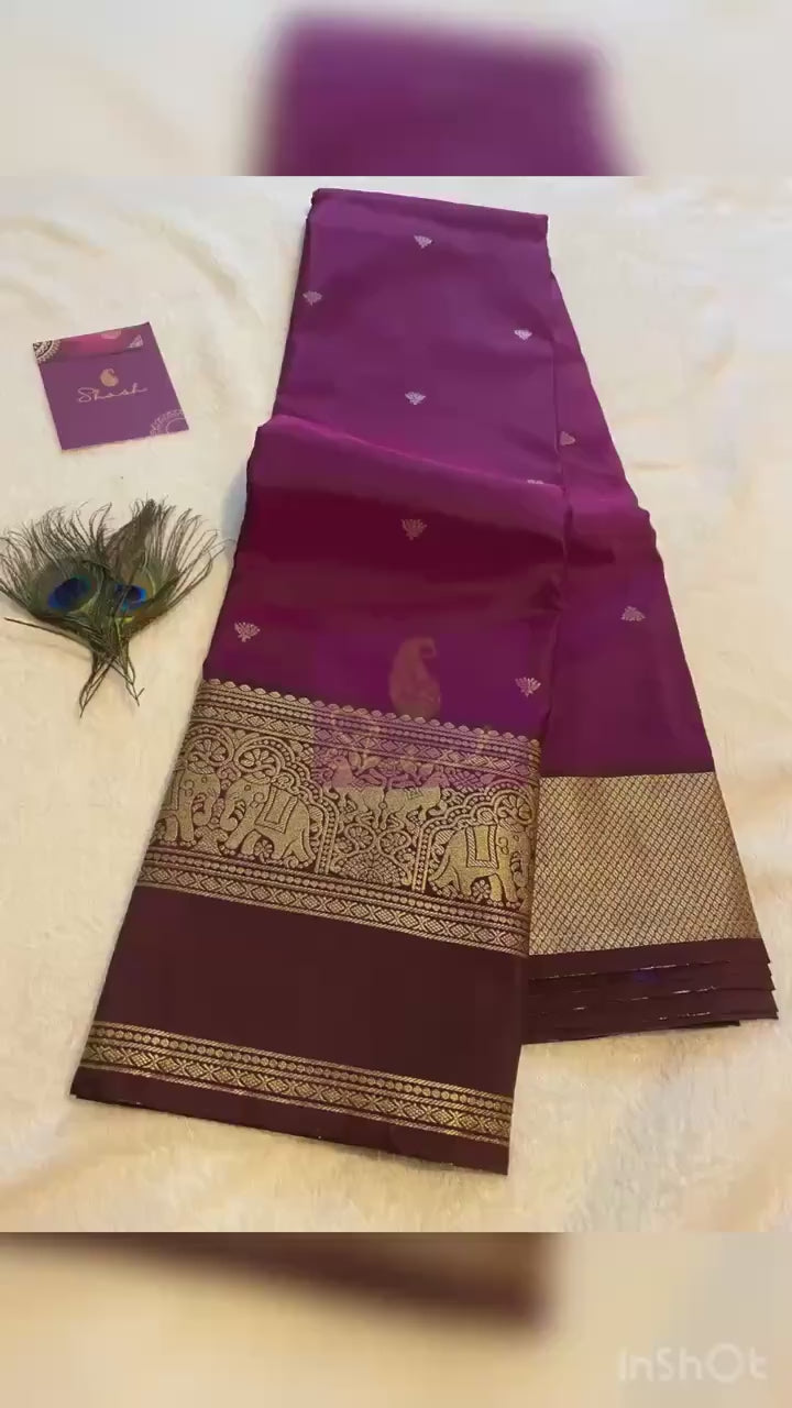 Rich Purple ( Brinjal) Semi-Kanchipuram Silk Saree with Deep Wine Border